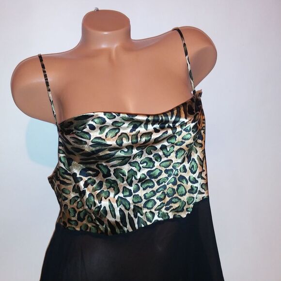 Secret Treasures Lingerie Chemise Babydoll Large Black Leopard Sheer Sleepwear - Picture 3 of 8